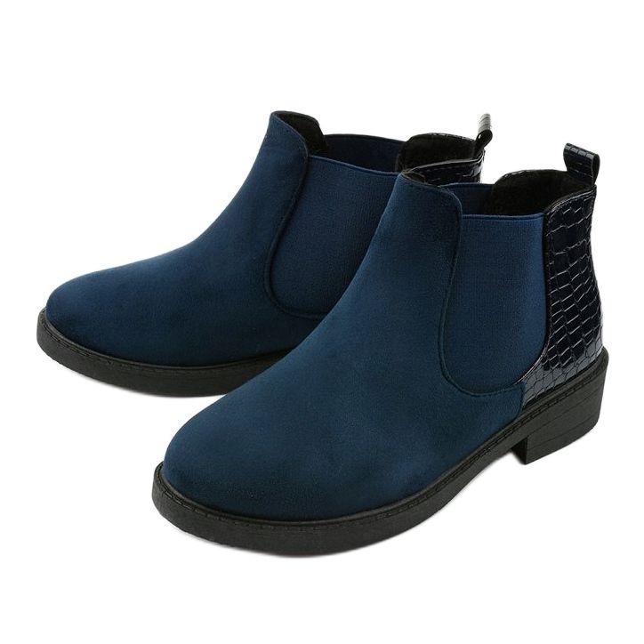 Stivali piatti Herkrana in camoscio blu navy 2