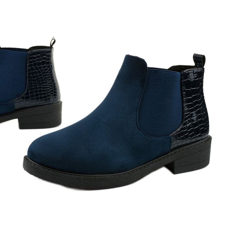 Stivali piatti Herkrana in camoscio blu navy 1