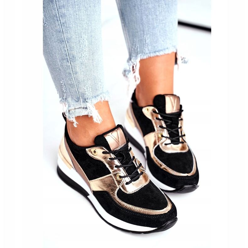 Vinceza Scarpe sportive da donna in pelle nera e oro 21-7777 nero d'oro 4