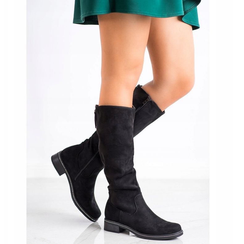 SHELOVET Stivali alti neri con zirconi nero 1