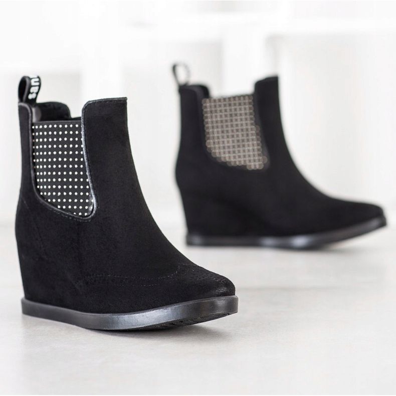 Bona Stivali slip-on su una zeppa nero 1