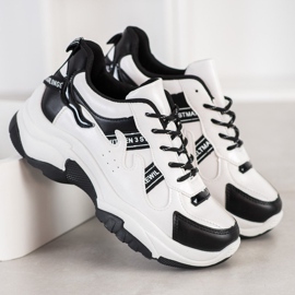 SHELOVET Comode scarpe da ginnastica in ecopelle bianco nero 2