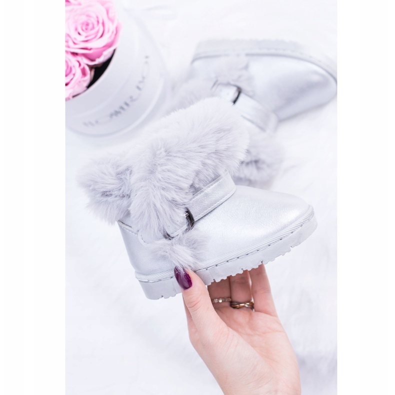 FRROCK Caldi stivali da neve per bambini con pelliccia Silver JellyBeans d'argento 1