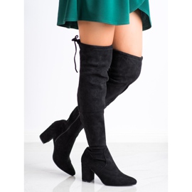 SHELOVET Stivali alti alla coscia con tacco alto nero 2