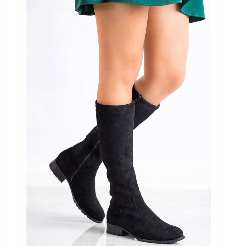 SHELOVET Comodi stivali in pelle scamosciata nero 1