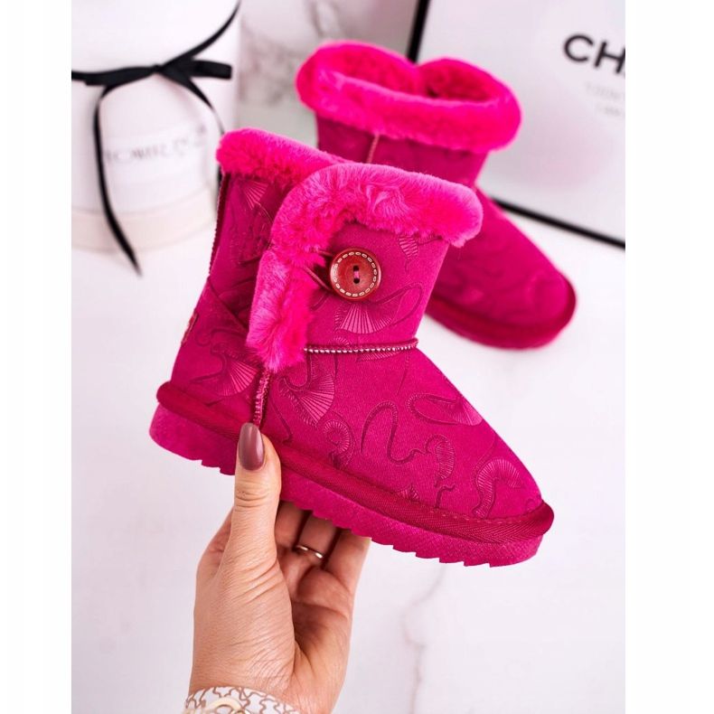 Apawwa Doposci Bambino Con Pelliccia E Bottone Fucsia Kawai rosa 1