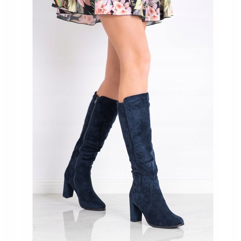 Sabatina Stivali in pelle scamosciata blu navy 1