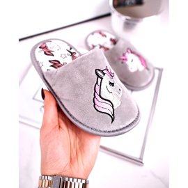 Pantofole da bambino unicorno grigie con unicorno rosa argento grigio 3