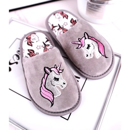 Pantofole da bambino unicorno grigie con unicorno rosa argento grigio 1