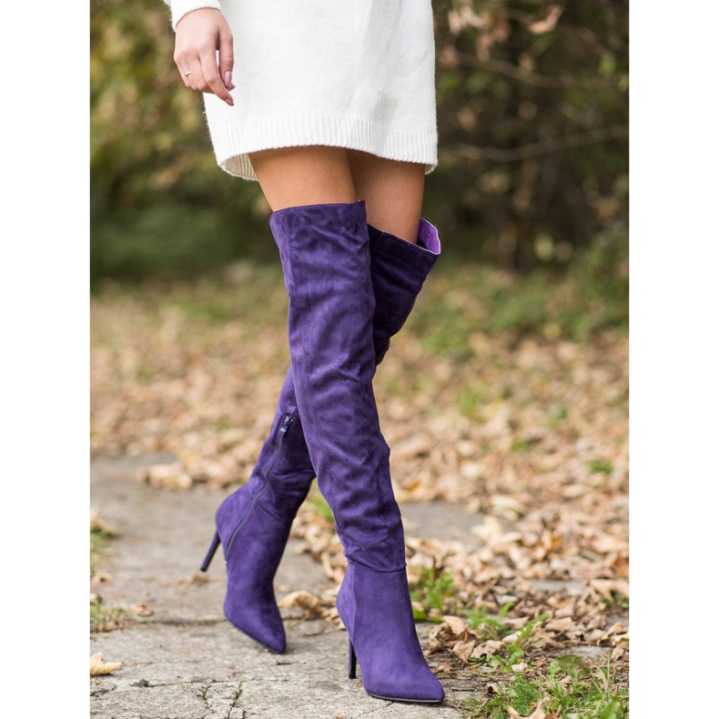 Small Swan Stivali sexy con tacco alto viola 1