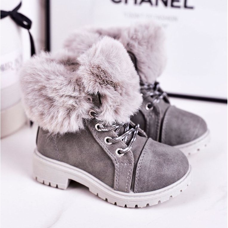 Caldi Trapper Bambini Con Pelliccia Grigio Nella 1