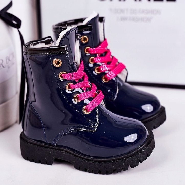 Stivali Bambini Riscaldati Con Pelliccia, Laccati Navy Pinkie blu navy 1