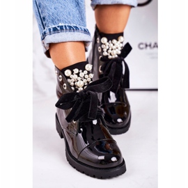 PS1 Stivaletti da donna con perle e nastro, laccati Perla nero 2