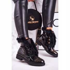 SEA Stivali Caldi Da Donna Con Strass E Pelliccia, Laccati Glam nero 2