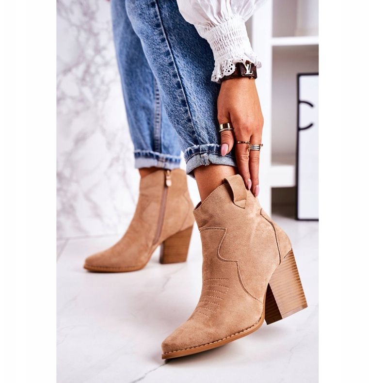 MSMG Stivali Da Cowboy Caldi Da Donna Con Tacco Beige Margaret 2