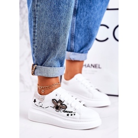 Scarpe Sportive Donna Sneakers Con Mosca Bianco Argento Amour 1