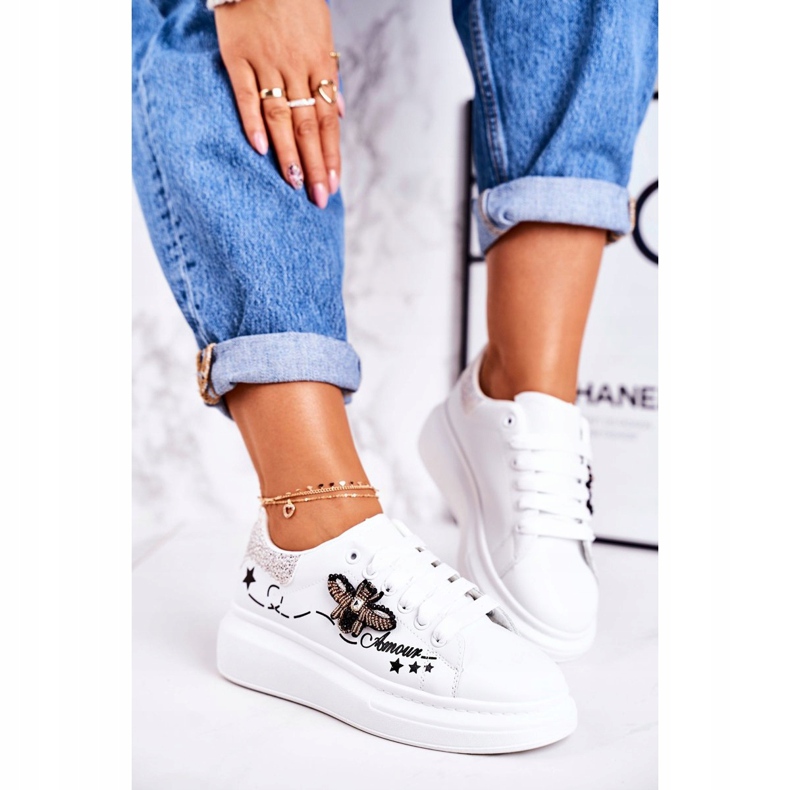 Scarpe Sportive Donna Sneakers Con Mosca Bianco Argento Amour bianca 2