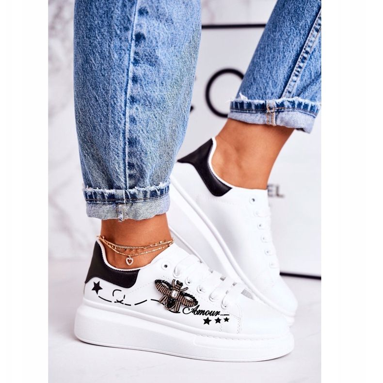 Scarpe Sportive Donna Sneakers Con Mosche Bianche Amour bianco 1