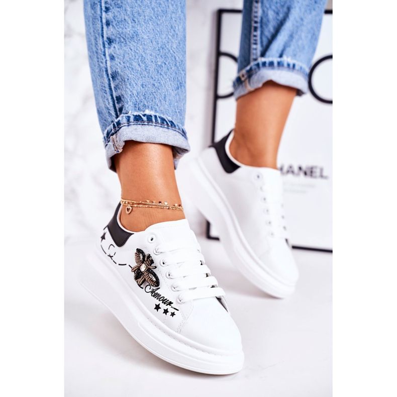 Scarpe Sportive Donna Sneakers Con Mosche Bianche Amour bianca 2