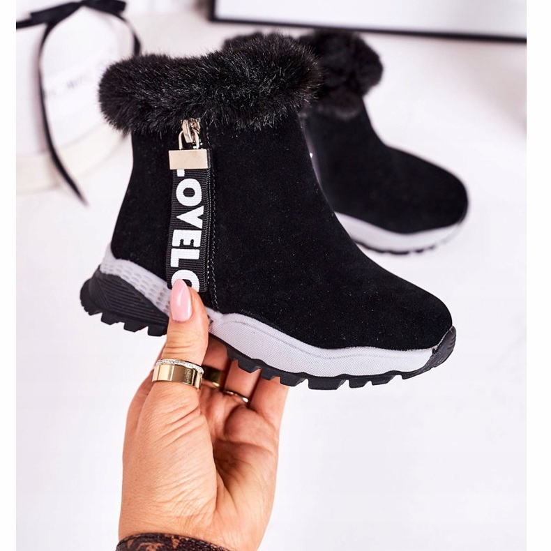 Linshi Stivali Da Neve Caldi Per Bambini Con Pelliccia Nero Love-Love 2