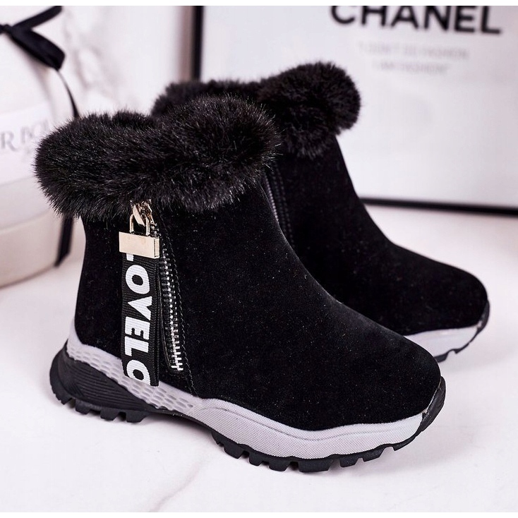 Linshi Stivali Da Neve Caldi Per Bambini Con Pelliccia Nero Love-Love 1