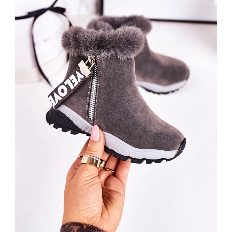 Linshi Stivali Da Neve Caldi Da Bambino Con Pelliccia Grigio Love-Love 2