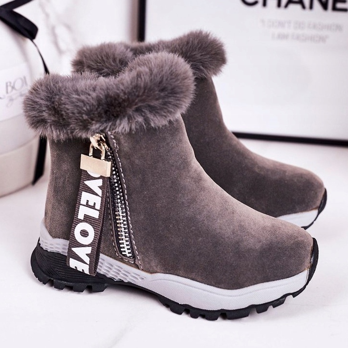 Linshi Stivali Da Neve Caldi Da Bambino Con Pelliccia Grigio Love-Love 1