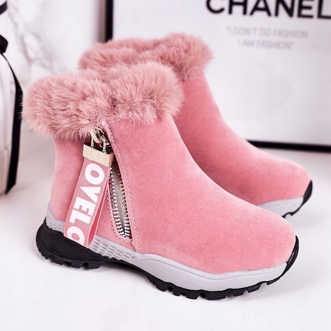 Linshi Stivali Da Neve Caldi Per Bambini Con Pelliccia Rosa Love-Love 1