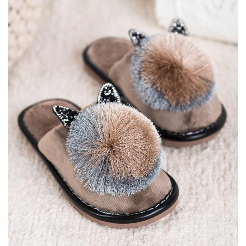 Bona Pantofole Alla Moda Con Pompon beige 2