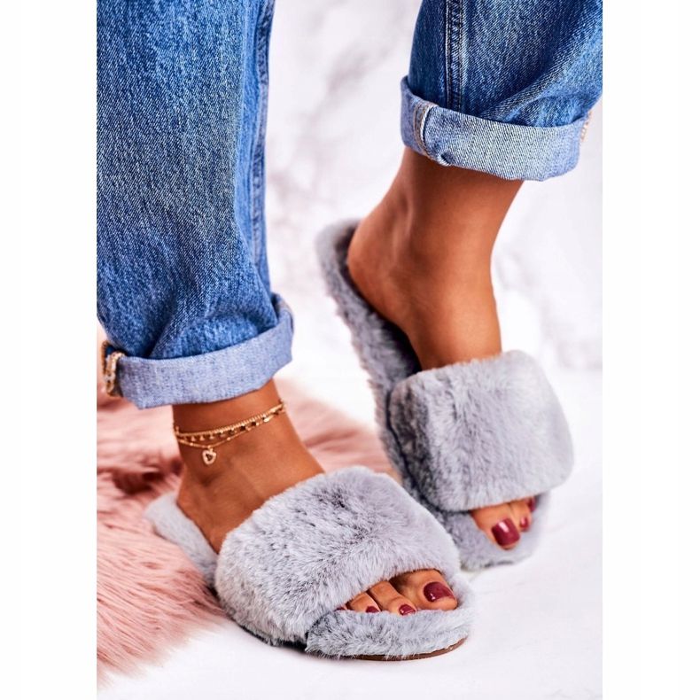 FRJ Pantofole di pelliccia grigie da donna Grey Cold Days grigio 1