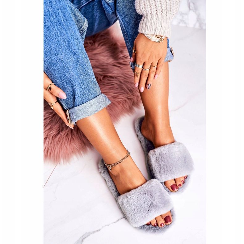 FRJ Pantofole di pelliccia grigie da donna Grey Cold Days grigio 2