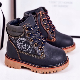 PL1 Stivali caldi per bambini Trappers su una suola in gomma Navy Blue Bobby blu navy arancia 1
