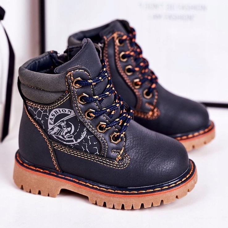 PL1 Stivali caldi per bambini Trappers su una suola in gomma Navy Blue Bobby blu navy arancia 1