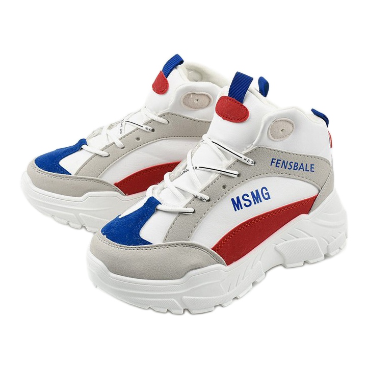 Sneakers bianche, sneakers in denim isolate bianco multicolore 2