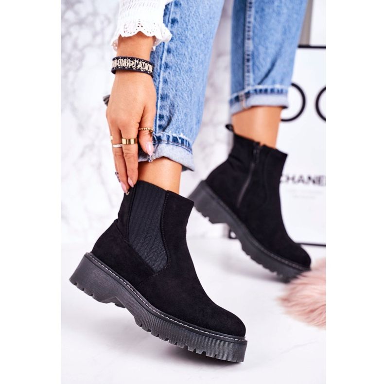 Stivaletti da donna Stivali Jodhpur Su una suola in gomma Suede Nero Voyager 1