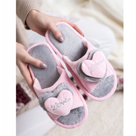 Bona Pantofole Calde Con Un Cuore rosa grigio 2