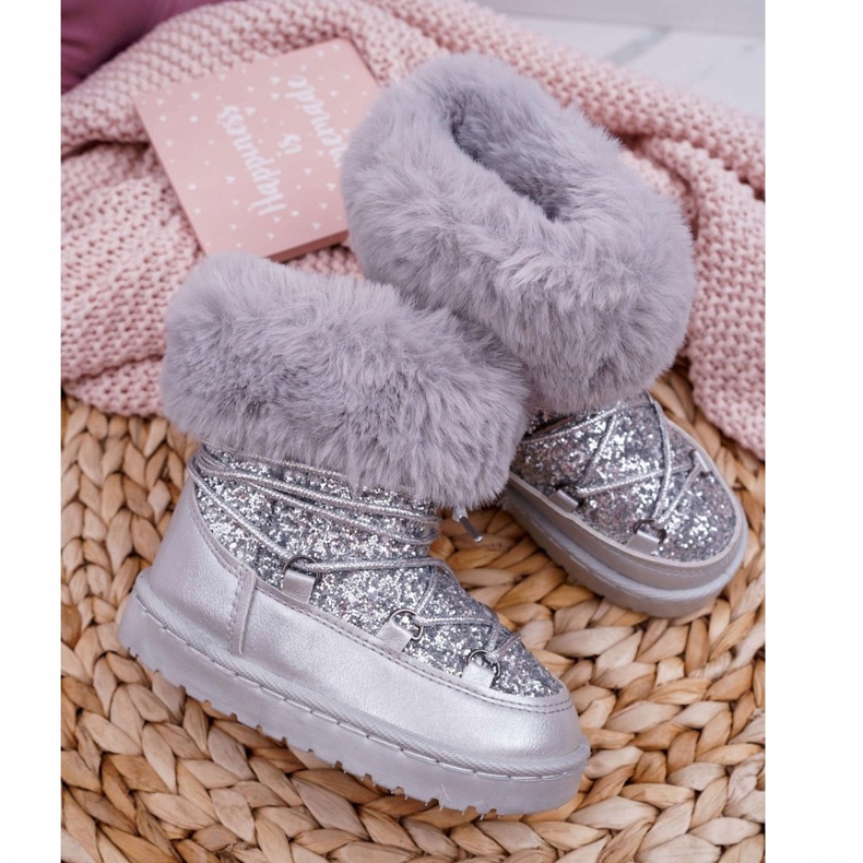 FRROCK Stivali Da Neve Caldi Per Bambini Con Pelliccia Argento Nicola d'argento 2