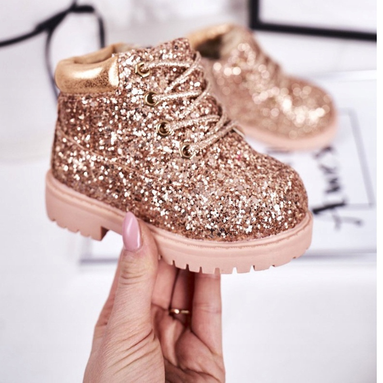 Stivali da bambino in broccato caldo Trappers Pink Gold Mermaid rosa d'oro 2