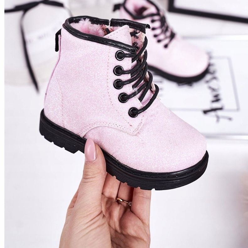 Stivali da bambino in broccato caldo Trappers rosa Ariel 1