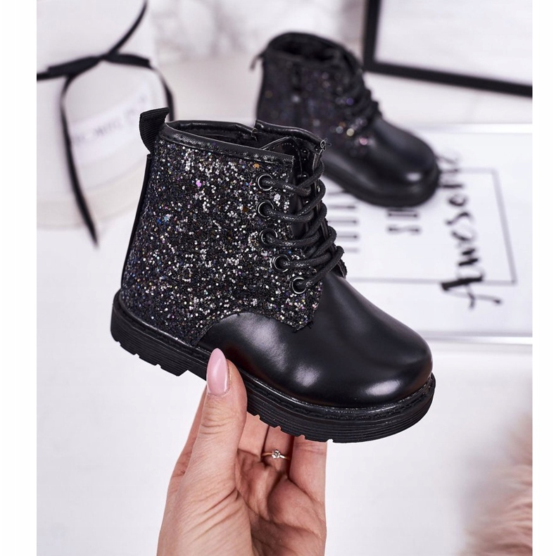Stivali da bambino in broccato caldo Trappers Nero Ariel 1