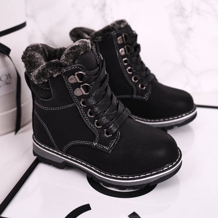 Trapper per bambini isolati con pelliccia Black Luke nero 2