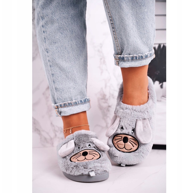 JOMIX Pantofole da donna in pelliccia di topo grigie Home Sweet Home beige grigio 1