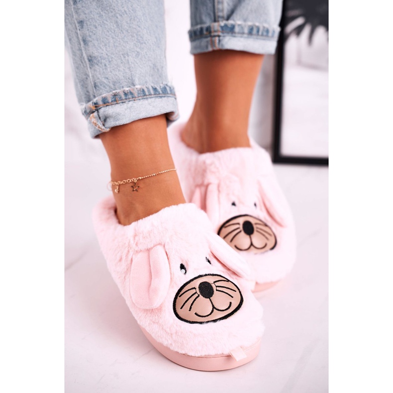 JOMIX Pantofole da donna in pelliccia di topo rosa Home Sweet Home 1
