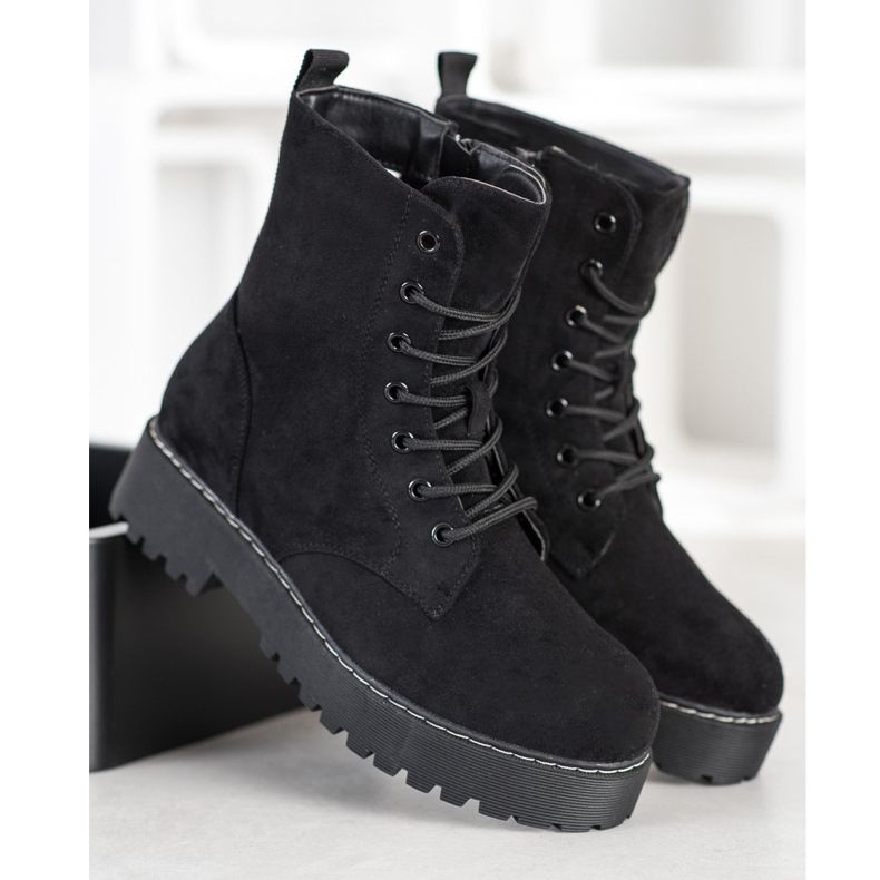 SHELOVET Trapper in pelle scamosciata sulla piattaforma nero 2