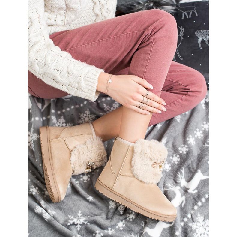 Queentina Mukluki caldo con ornamento beige 1