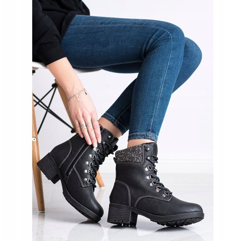 Queentina Stivali caldi sul post nero grigio 2