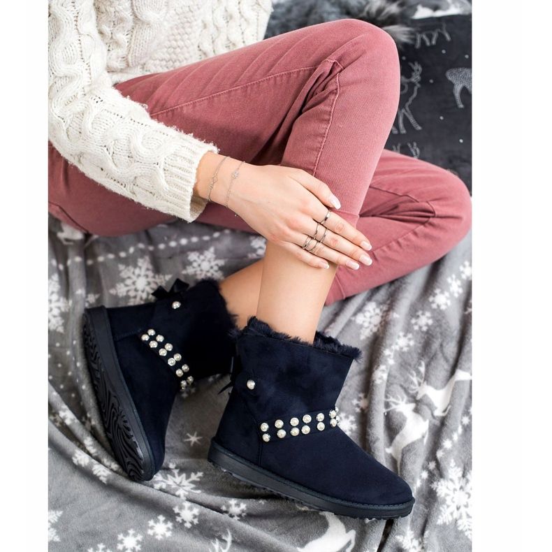 Queentina Mukluki blu navy con perle 1