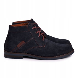 Stivali da uomo in pelle Bednarek Stivali blu navy marrone 1