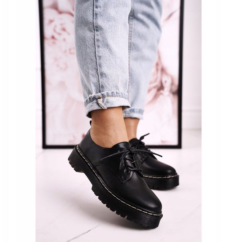 Scarpe Oxford classiche da donna sulla piattaforma S.Barski HX62 nera nero 1