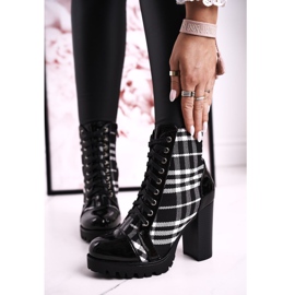 PS1 Stivali da donna con tacco a scacchi neri Blair bianco nero 1
